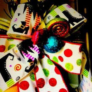 Halloween Whimsical Witchy Bow Set Of 2 Bows Lantern Prewired  Bows Final Sale